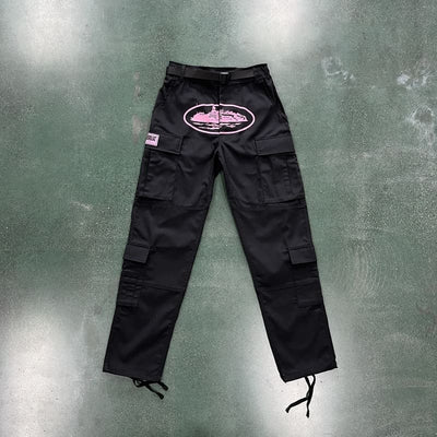 Calça Corteiz Cargo Preta e Rosa