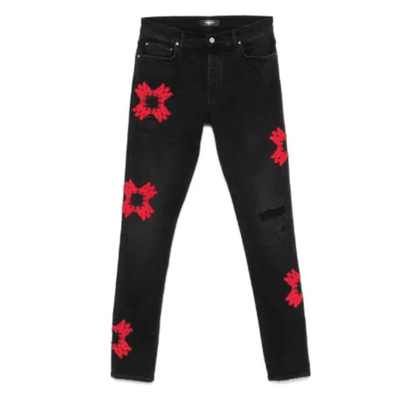Calça Amiri Jeans Logo Preta/Vermelha